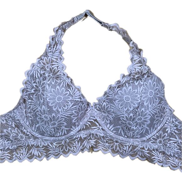 Victoria’s Secret PINK Beige Floral Lace Bralette 36B Push-Up Romantic Lingerie - Picture 1 of 14